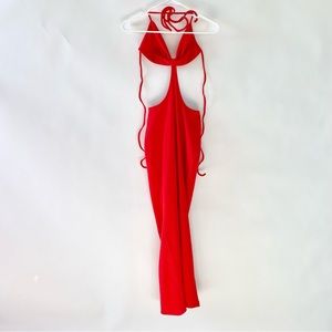 NWT AKIRA Red Halter Tie Maxi Dress Cut Out Ruched Bust Open Back Bodycon Small